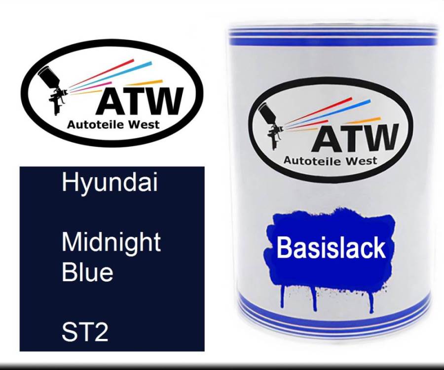 Hyundai, Midnight Blue, ST2: 500ml Lackdose, von ATW Autoteile West.